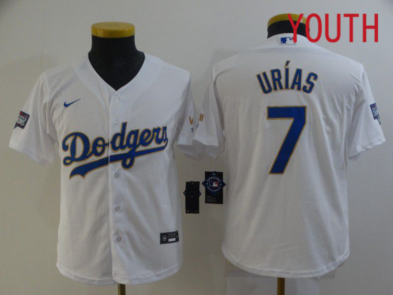Youth Los Angeles Dodgers #7 Urias White Game 2021 Nike MLB Jersey1